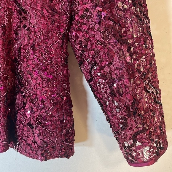 Neiman Marcus Glitter Sequin Embroidered Lace Jacket with Jewel Button Front. 16 - Picture 12 of 12